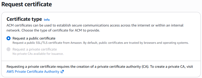 Request Certificate in AWS Certificate Manager