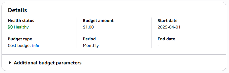 Screenshot of the CloudWatch Alarms dashboard showing the $1 billing alarm