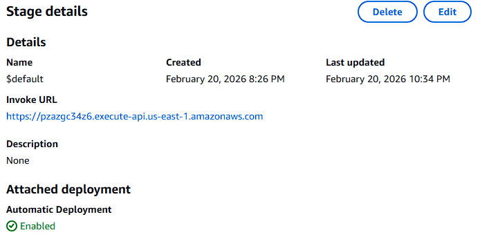 API Gateway HTTP endpoint used by the website to trigger the Lambda visitor counter.