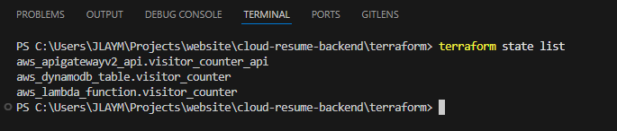 Terraform state showing the imported AWS infrastructure.